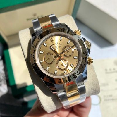 ROLEX Daytona 904L Steel Self-produced Movement Gold Bezel Watch